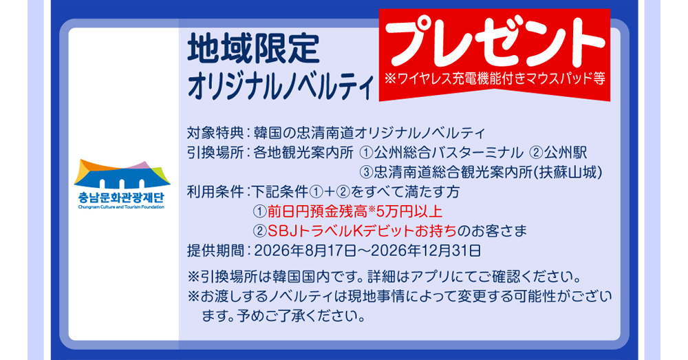 地域限定オリジナルノベルティプレゼント忠清南道